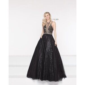 Colors high-neck sequined mesh ball gown Black With Sequenced Bodice Size 2 NWOT